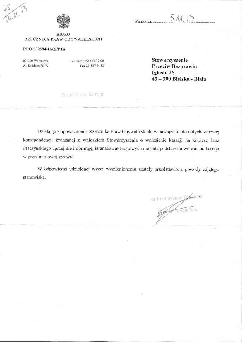 Ptaszyński odmowa kasacji ROP342568